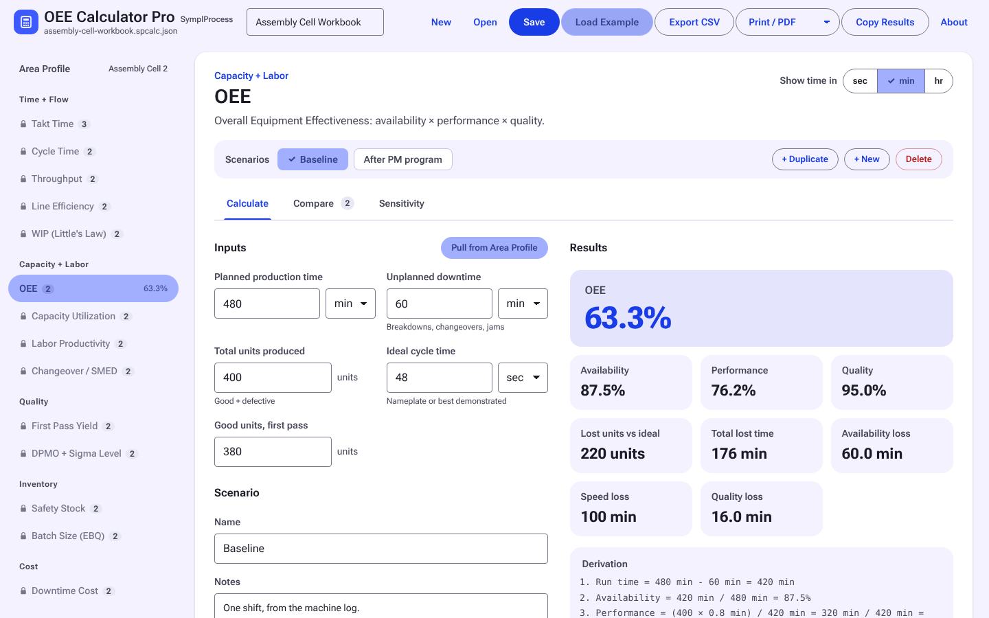 OEE Calculator Pro screen